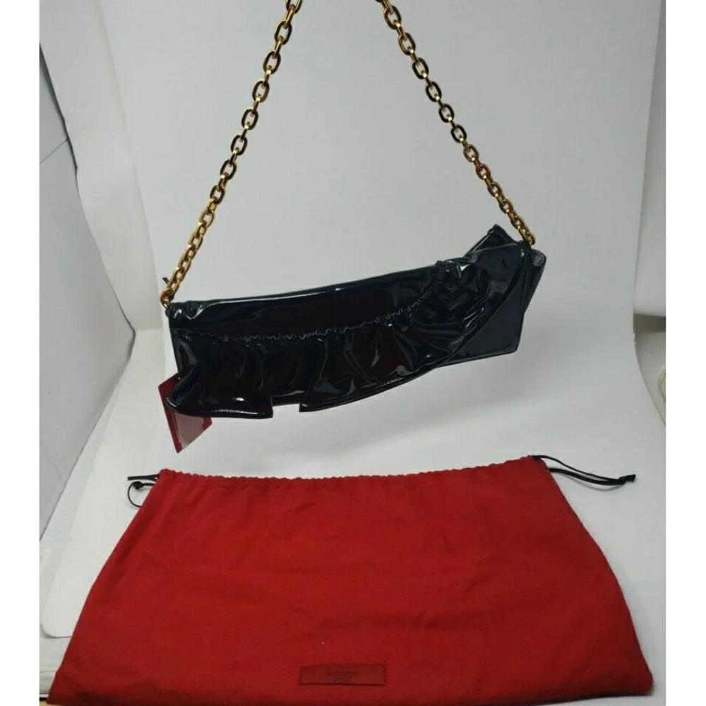 Valentino Garavani Patent Leather Shoulder Bag Purse or Clutch Black Ruffles